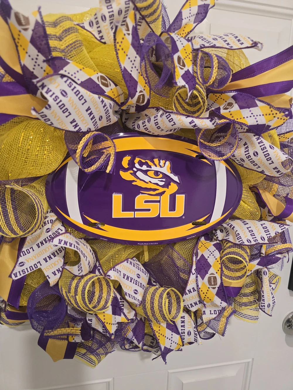 LSU Purple & Gold Wreath with Tiger Logo Football